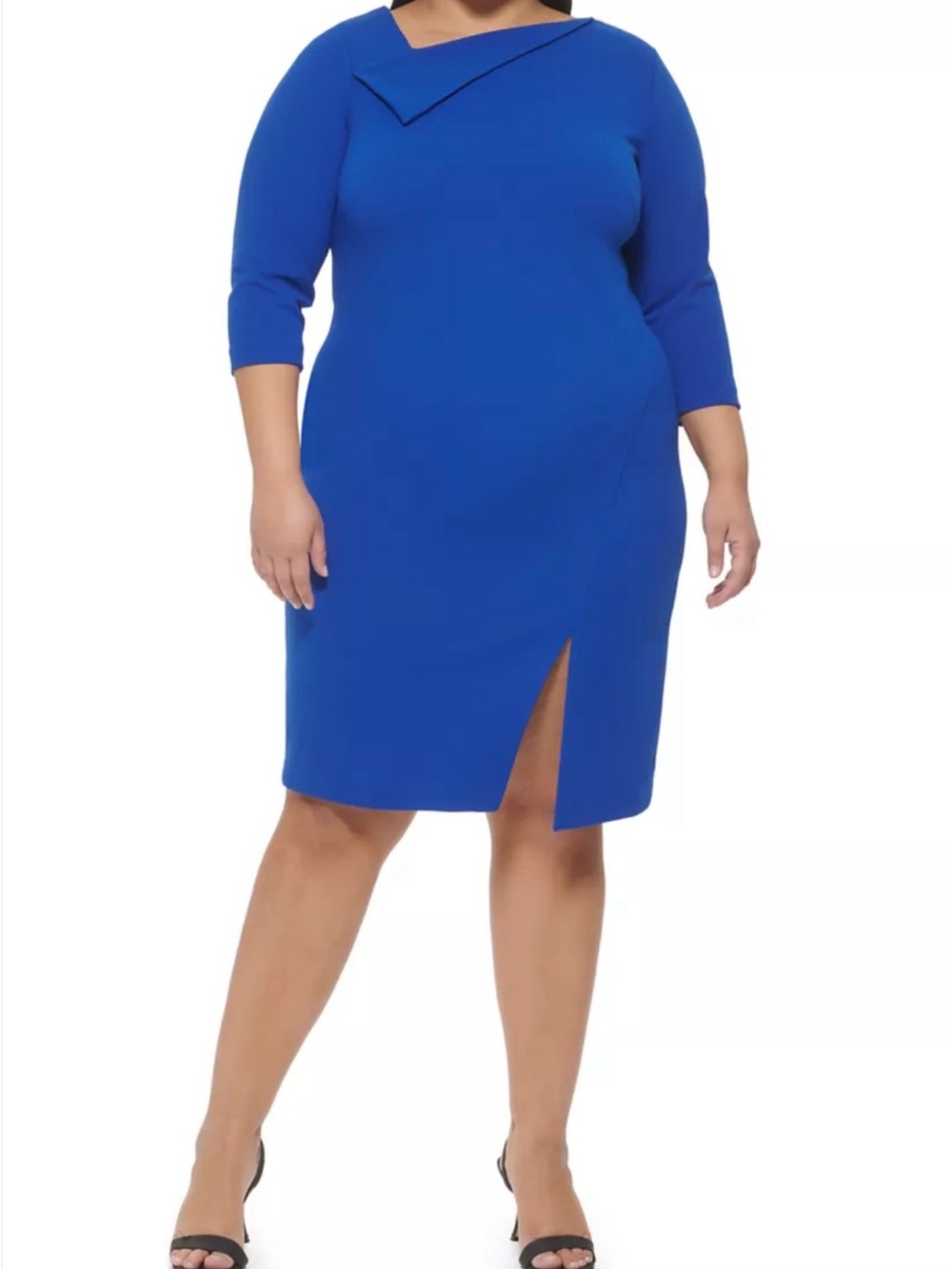 Calvin Klein Cobalt Blue Midi Sheath Dress with Front Slit